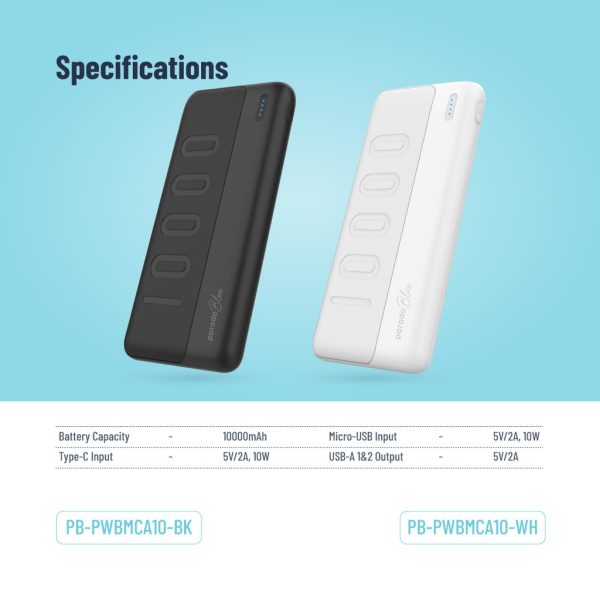 Porodo Blue 10000mAh Slim Power Bank Dual USB A Output 1