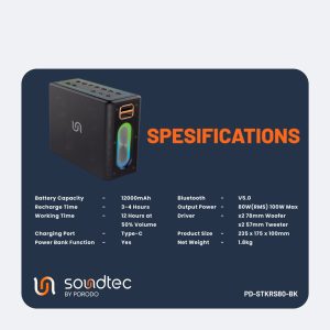 اسپیکر بلوتوثی قابل حمل پرودو مدل PD-STKRS80-BK