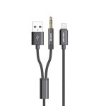 کابل ۲ در ۱ انتقال صدا و شارژ گرین لاین 3 GN2IN1AUXCBK Green Lion 2 In 1 AUX Braided Cable 1.2m