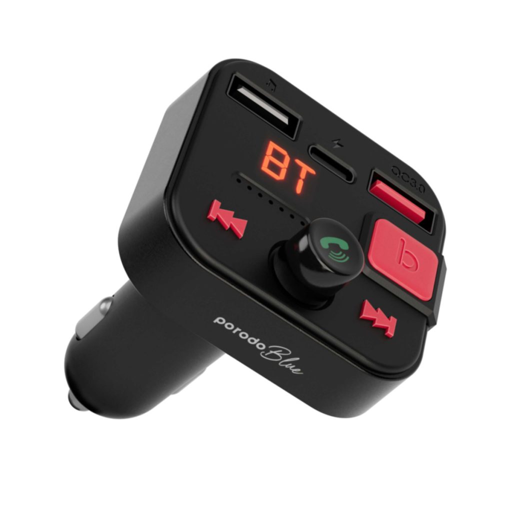 PB FM2CWT BK Porodo Blue Wireless FM Transmitter with Dual QC3.0 Type C Port